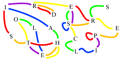 Image of puzzle with colored lines connecting letters